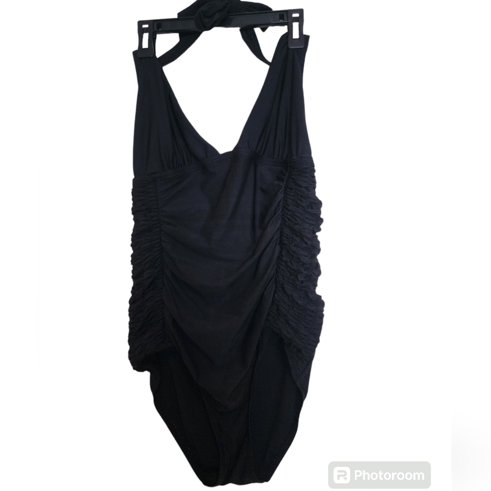 DKNY Swim Black 1 piece halter swim suit SZ Large